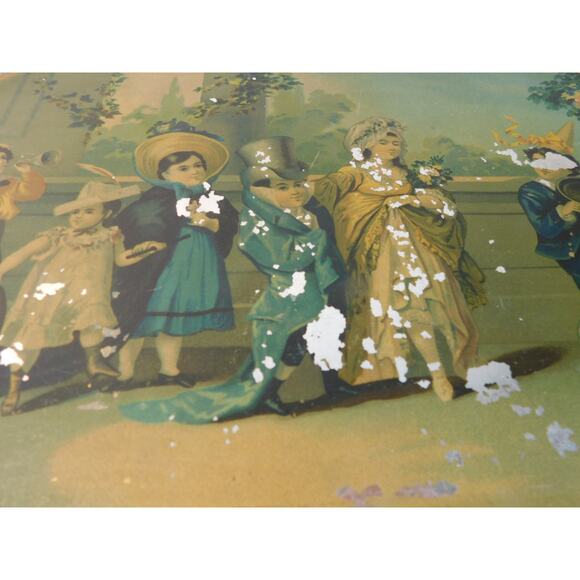 Antique Watermans Victorian Patent Tin Litho Tray Children at Play READ - Picture 4 of 12